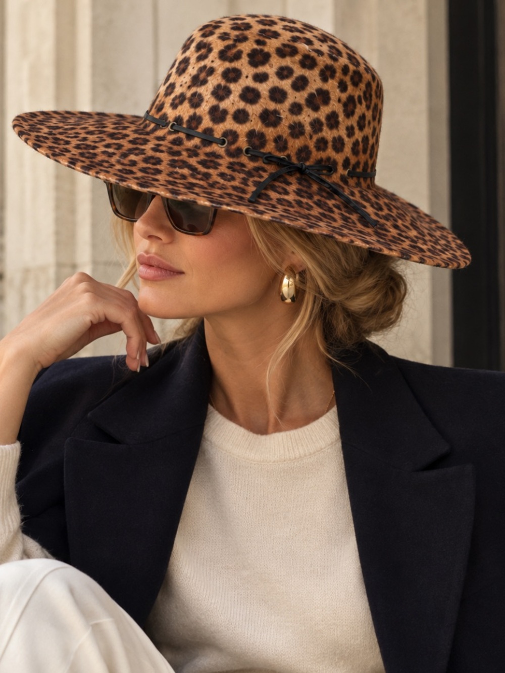 Eric Javits New York Vintage Leopard Print Wide Brim Fedora